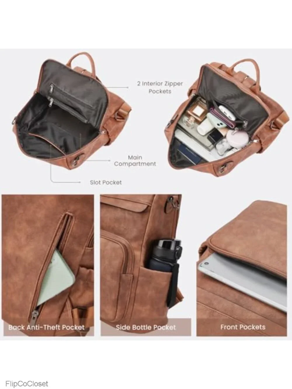 Anti-Theft Vegan Leather Convertible Backpack Purse 3-in-1 Travel Crossbody